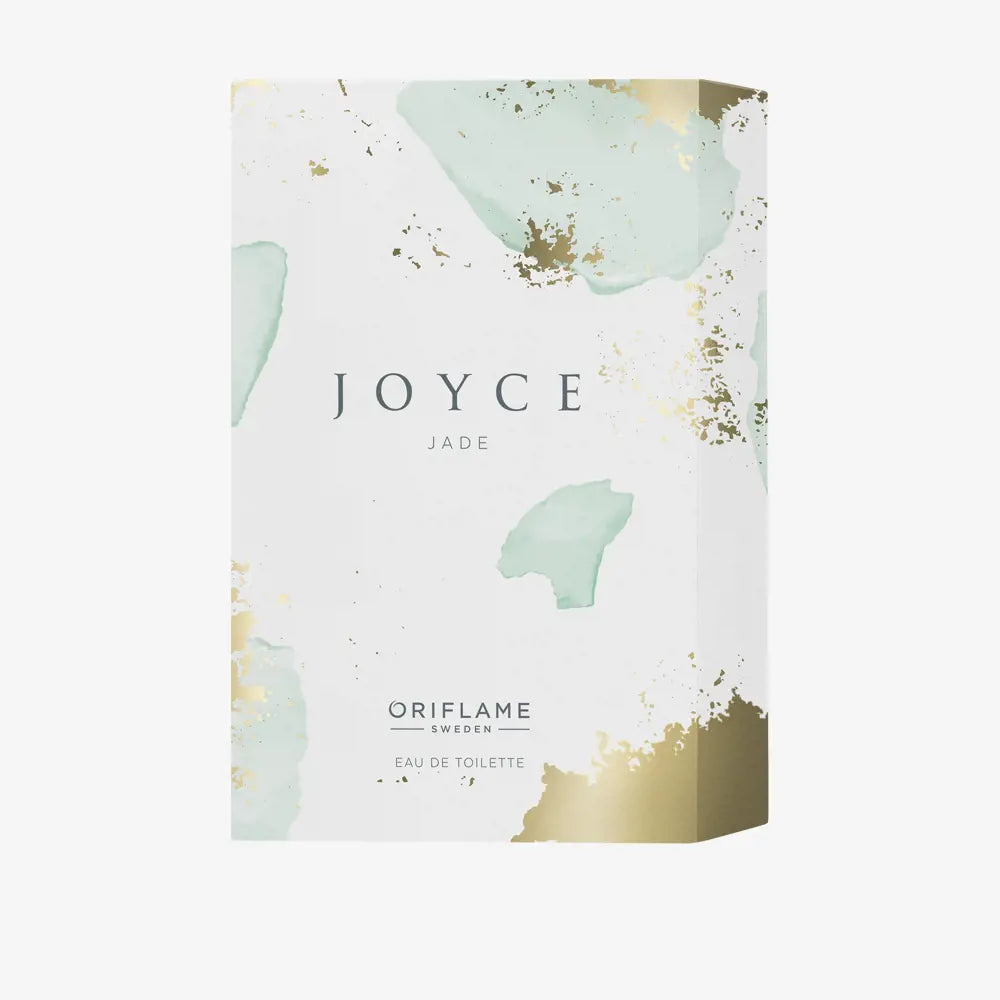 Oriflame Joyce Jade Eau de Toilette perfume box with white, green, and gold design
